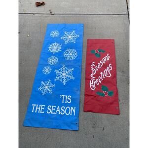 2 Large Vtg 60s/70s Holiday Christmas Street Light Pole Banner /panel Yard Flag